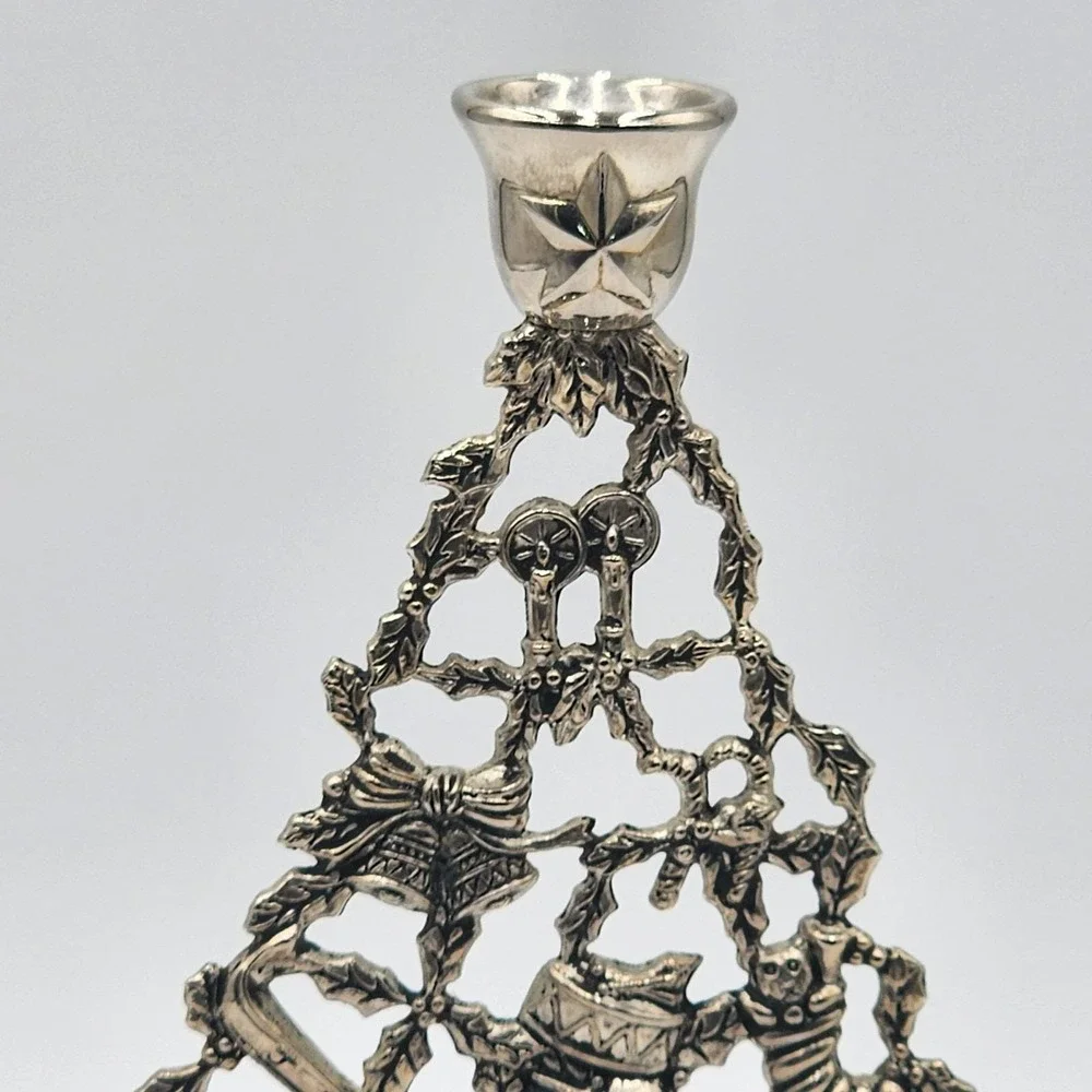 Vintage Christmas Tree Candlestick Holder Silverplate Holiday Decor 9.75